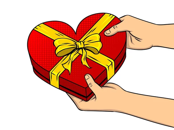 Boîte cadeau en forme de coeur rouge vecteur pop art — Image vectorielle