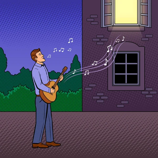 Man sings serenade pop art vector illustration — Stock Vector