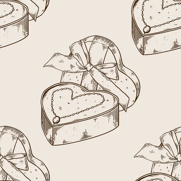 ダイヤモンド ネックレス ハート シームレス パターン彫刻 — ストックベクタ