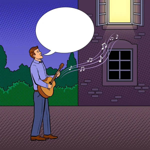 Homme chante sérénade pop art vectoriel illustration — Image vectorielle