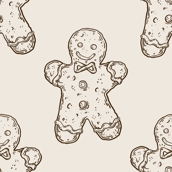 Cookie man seamless pattern engraving vector — Stock Vector