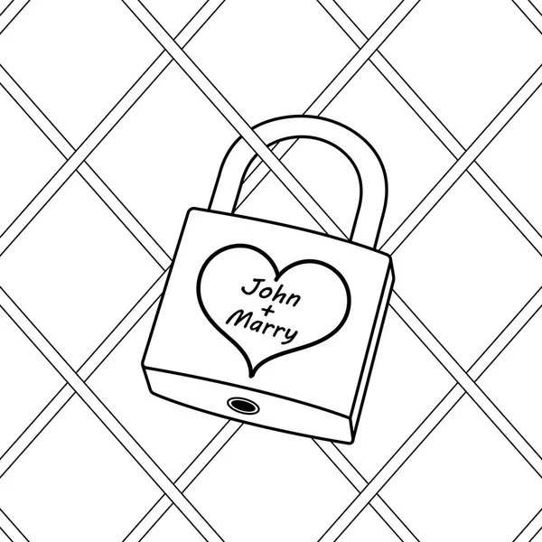 Padlock with heart coloring book vector — Stock Vector