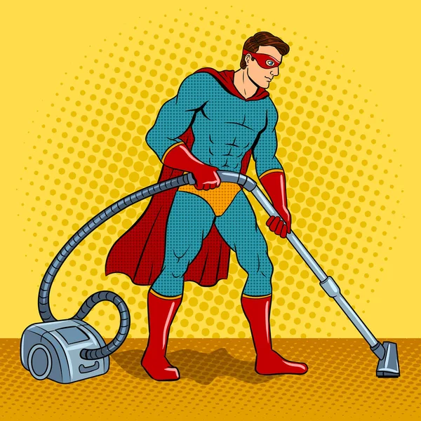 Superhéros avec aspirateur pop art vecteur — Image vectorielle