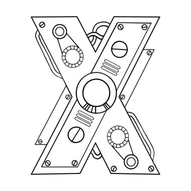 Mekanik harf X oyma vektör çizim