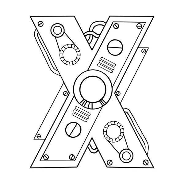 Mechanischer Buchstabe x Gravur-Vektorillustration — Stockvektor