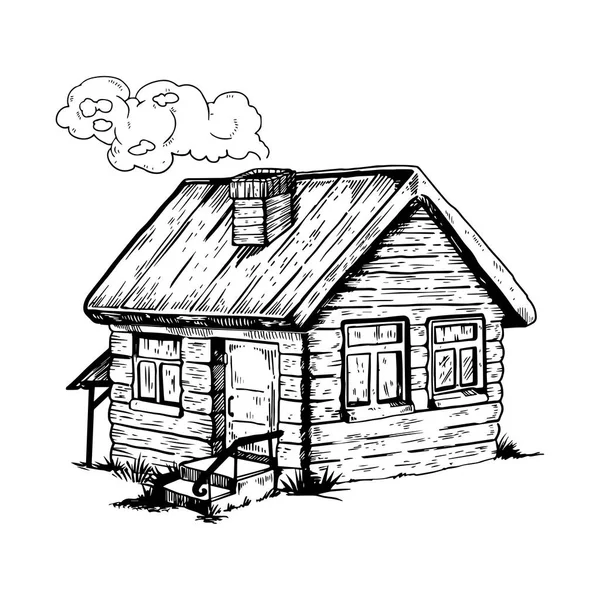 Casa de pueblo grabado vector ilustración — Vector de stock
