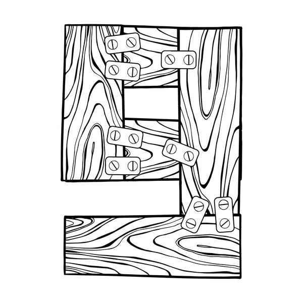 Illustrazione vettoriale incisione numero 9 in legno — Vettoriale Stock