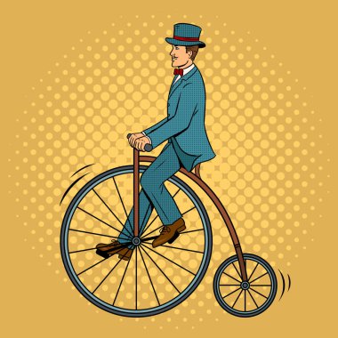 Beyefendi binmek vintage Bisiklet pop sanat vektör