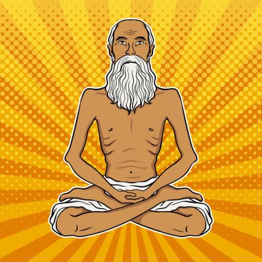 Yogi meditasyon pop art vektör çizim