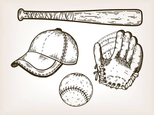Equipamento de beisebol gravura vetor ilustração — Vetor de Stock