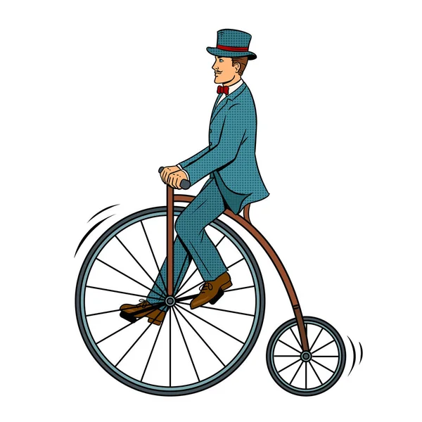 Cavalcata gentiluomo vintage bicicletta pop art vettore — Vettoriale Stock