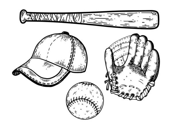 Baseball equipment engraving vector illustration — Stock Vector