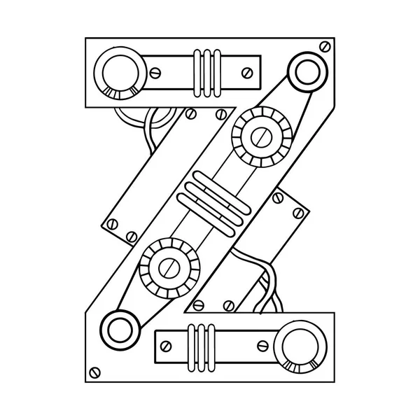 Carta mecânica Z gravura vetor ilustração — Vetor de Stock