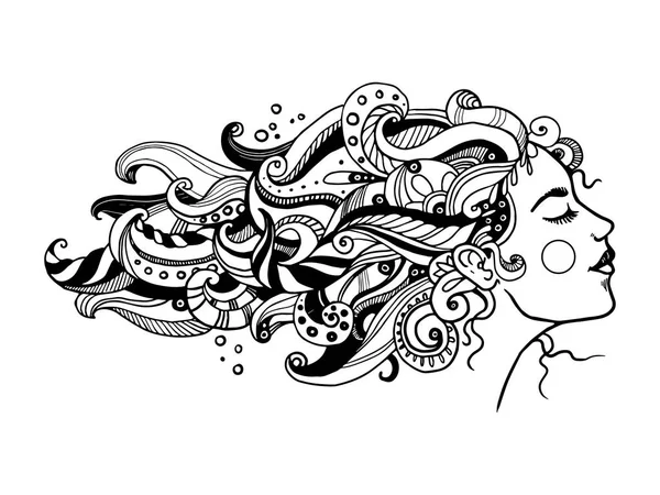 Chica con pelo abstracto libro para colorear vector — Archivo Imágenes Vectoriales