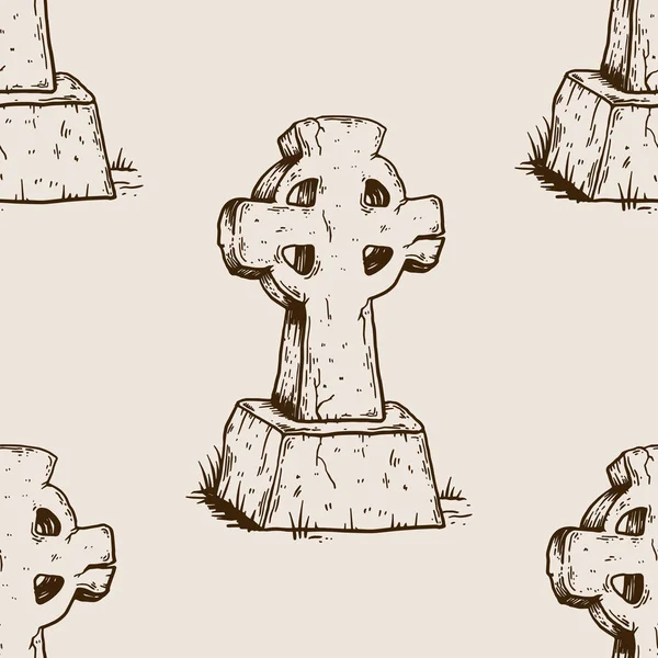 Antika cross tombstone sömlösa mönster gravyr — Stock vektor