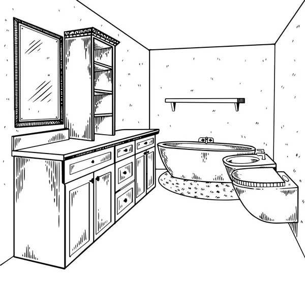 Ilustracja wektorowa Grawerowanie łazienka — Wektor stockowy