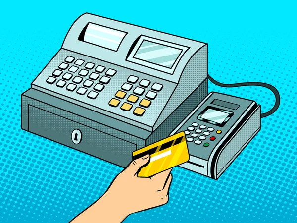 Caisse enregistreuse avec pos terminal pop art vecteur — Image vectorielle