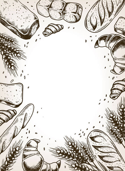 Bakery products engraving vector illustration