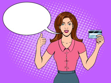 Banka kartı pop sanat vektör olan kadın