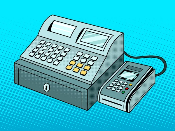 Caja registradora con pos terminal pop art vector — Vector de stock