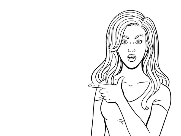 Jeune femme pointeur coloriage livre vecteur — Image vectorielle