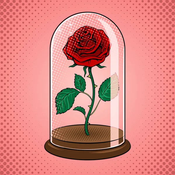 Роза під скляною шапочкою поп-арт Векторні ілюстрації — стоковий вектор