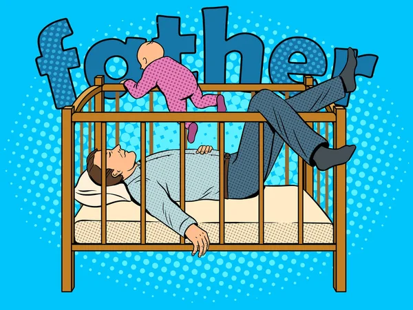 父亲睡眠和婴儿逃生流行艺术矢量 — 图库矢量图片