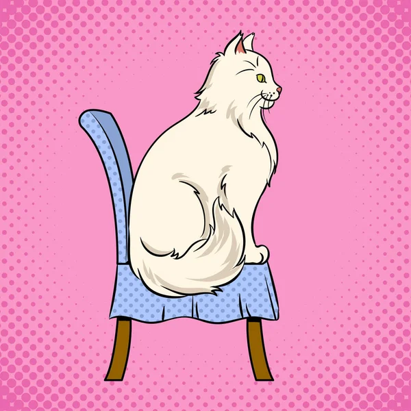 Gato fêmea senta-se na cadeira pop arte vetor — Vetor de Stock