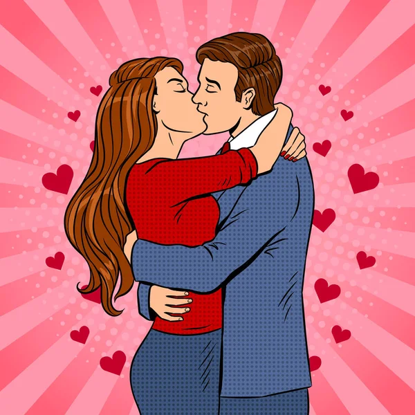 Embrasser couple pop art vectoriel illustration — Image vectorielle