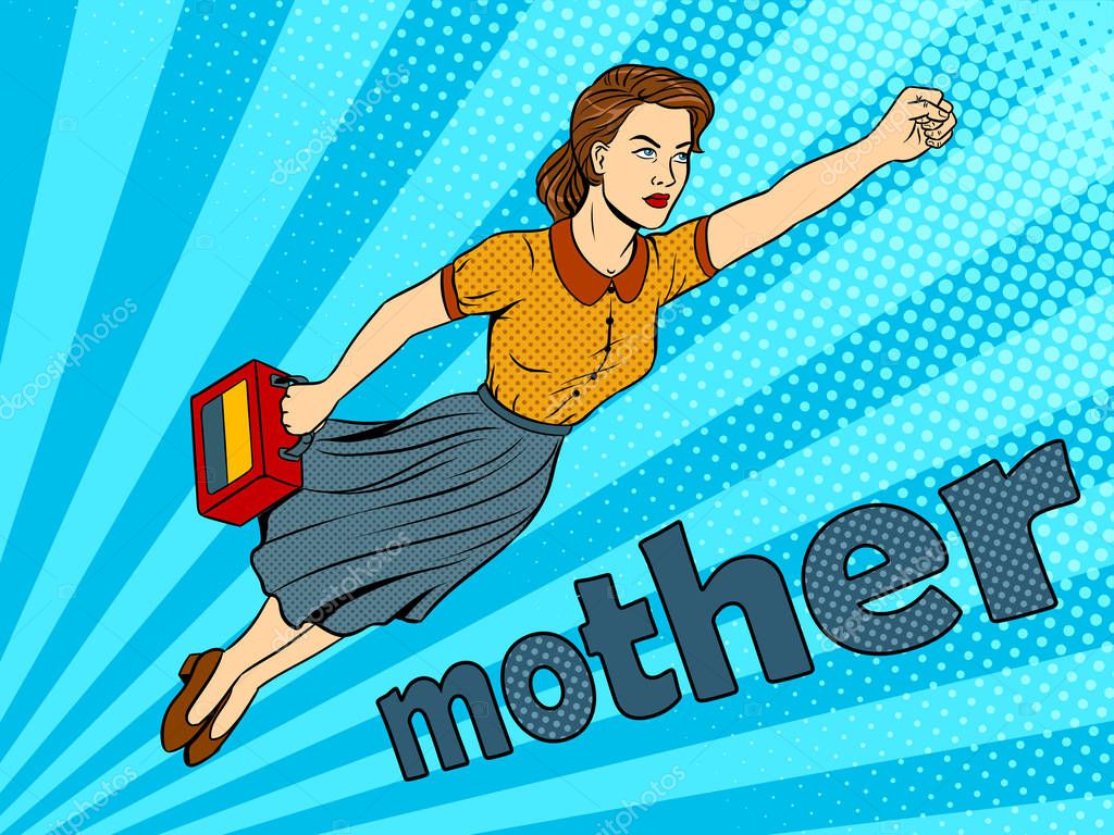 Mother Superhero Pop Art Vector Illustration