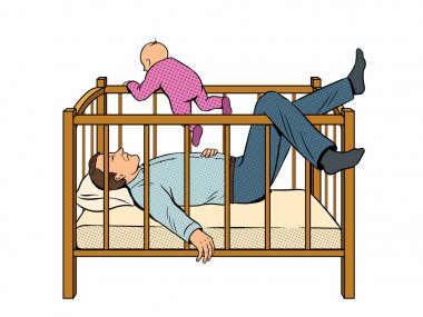 Babası uyur ve bebek kaçış pop sanat vektör
