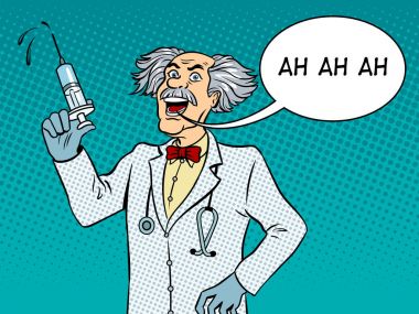Şırınga pop sanat vektör ile deli doktor