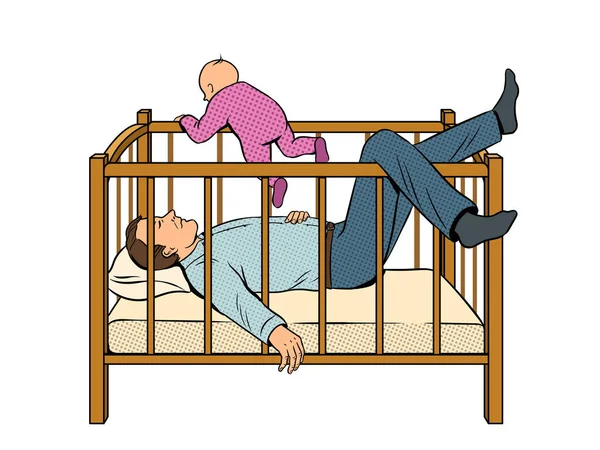 Père dort et bébé évasion pop art vecteur — Image vectorielle