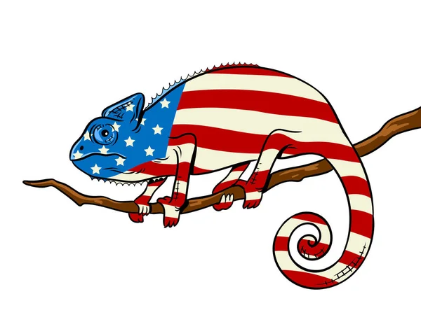 Camaleão colorido no vetor de arte pop bandeira americana — Vetor de Stock