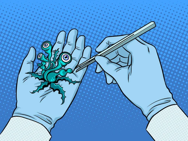 Hands alien plant creature up pop art vector — Stock Vector