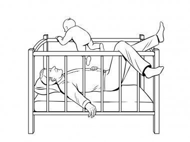 Babası uyur ve kitap vektör boyama bebek kaçış