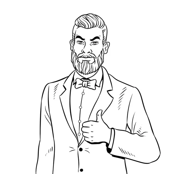 Man met baard duimschroef opwaarts coloring boek vector — Stockvector