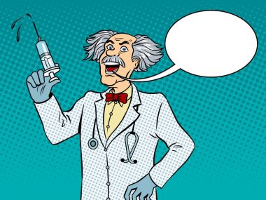 Şırınga pop sanat vektör ile deli doktor