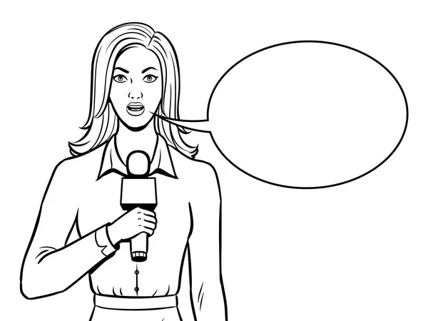 Journaliste avec vecteur de livre de coloriage microphone — Image vectorielle