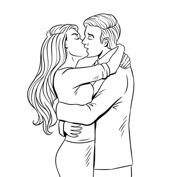 Beijar casal colorir vetor livro —  Vetores de Stock