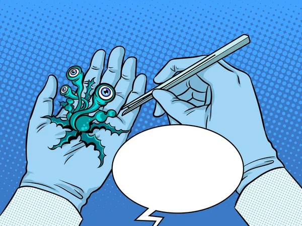 Hands alien plant creature up pop art vector — Stock Vector