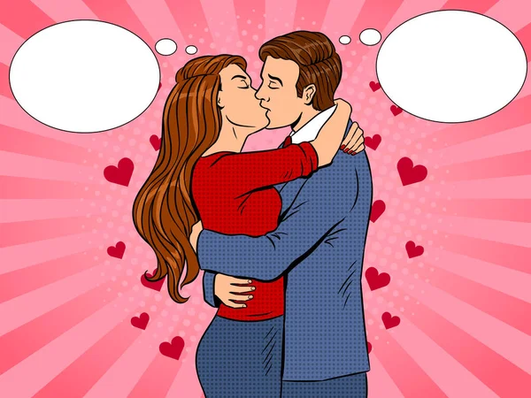 Embrasser couple pop art vectoriel illustration — Image vectorielle