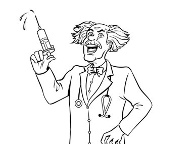 Kitap vektör boyama şırınga ile deli doktor