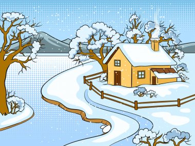 Kış manzara pop art vektör çizim