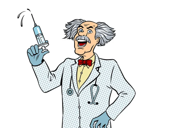 Mad doctor with syringe pop art vector — Stock Vector