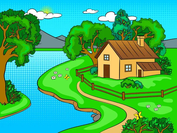 Verano paisaje pop arte vector ilustración — Archivo Imágenes Vectoriales