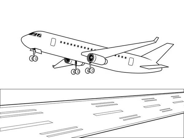 Avion atterrissage coloriage livre vecteur — Image vectorielle