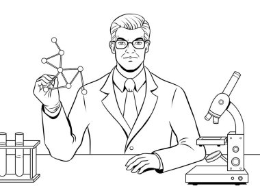 Tıbbi kimyager bilim adamı kitap vektör boyama