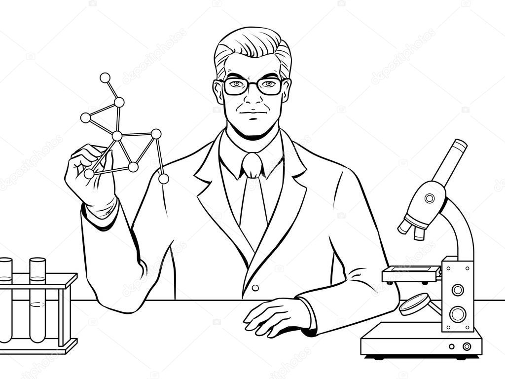 Medical chemist scientist coloring book vector