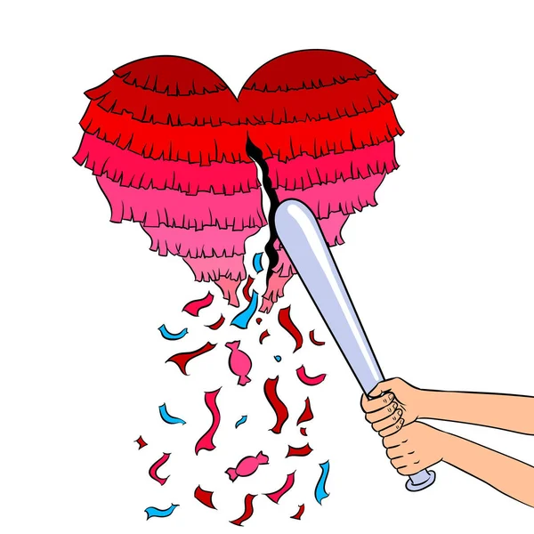 Pinata corazón metáfora pop arte vector ilustración — Vector de stock